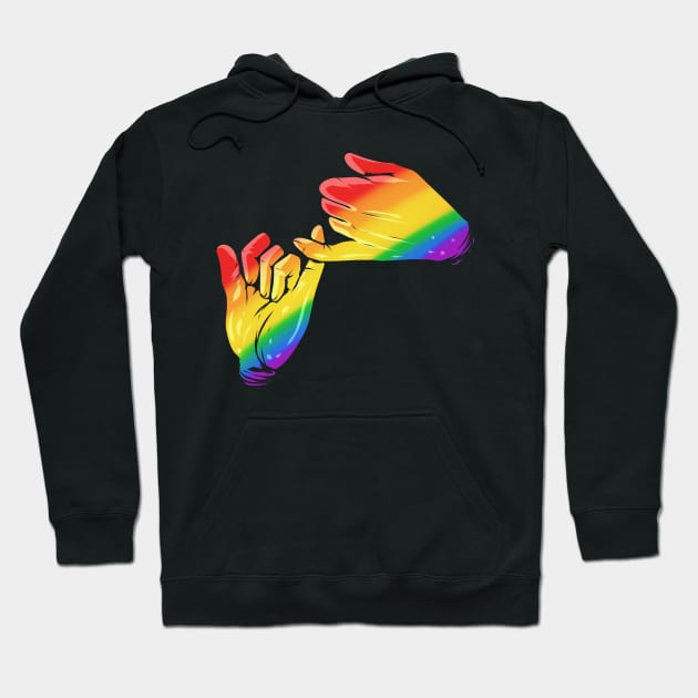 Colorful Rainbow Hands Pinky Swear Promise LGBTQ Pride Month Hoodie by SinBle